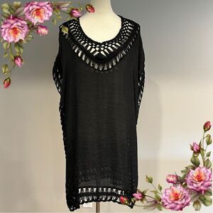 Crochet semi-sheer black swim‎ cover up